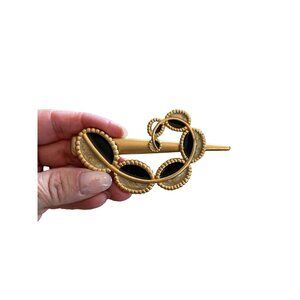 Vintage Monet Made for YSL  Gold Enamel & Black Brooch - Elegant Floral Design R